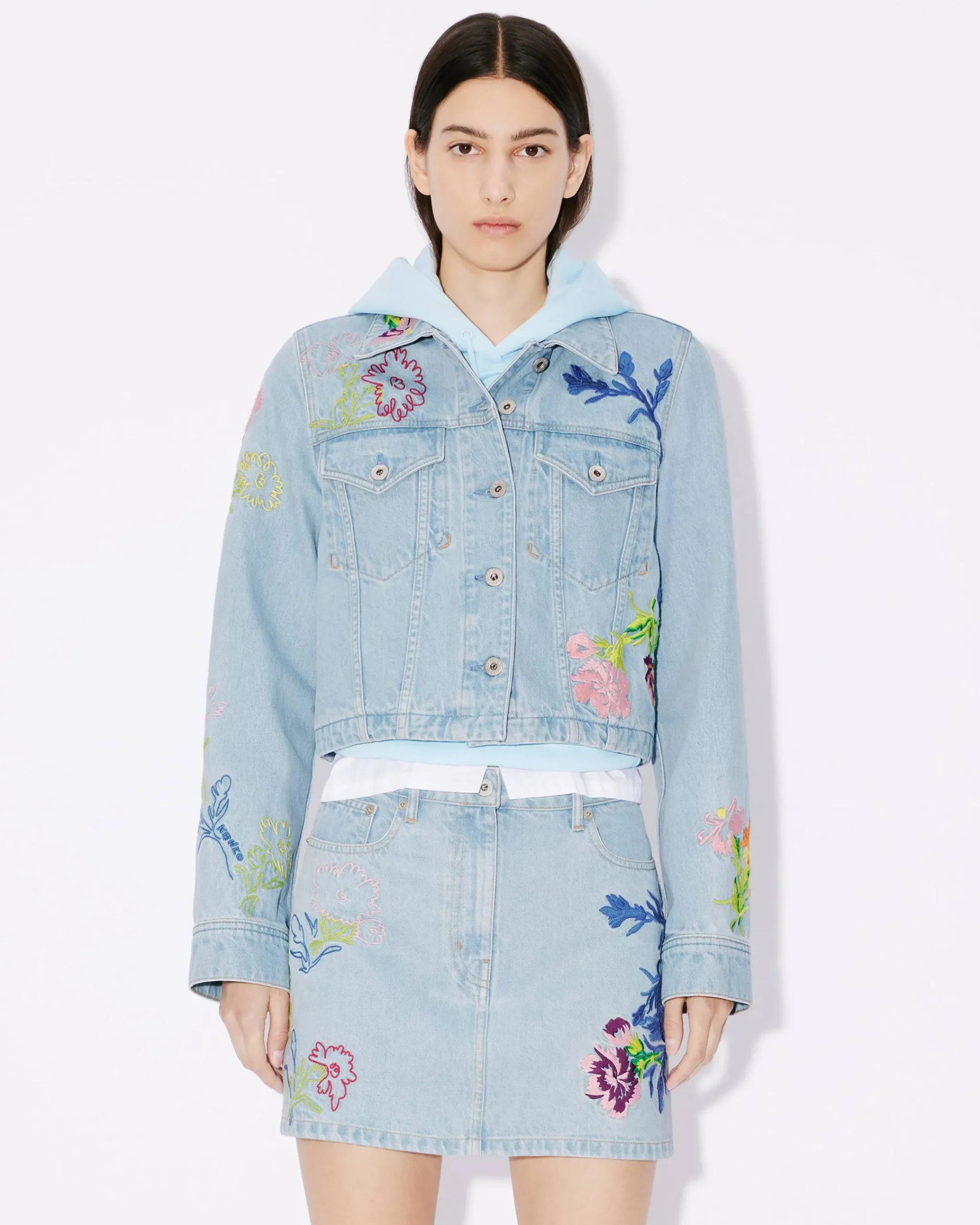 Clearance Cazadora trucker bordada ' Drawn Flowers' Mujer Denim|Chaquetas y Abrigos