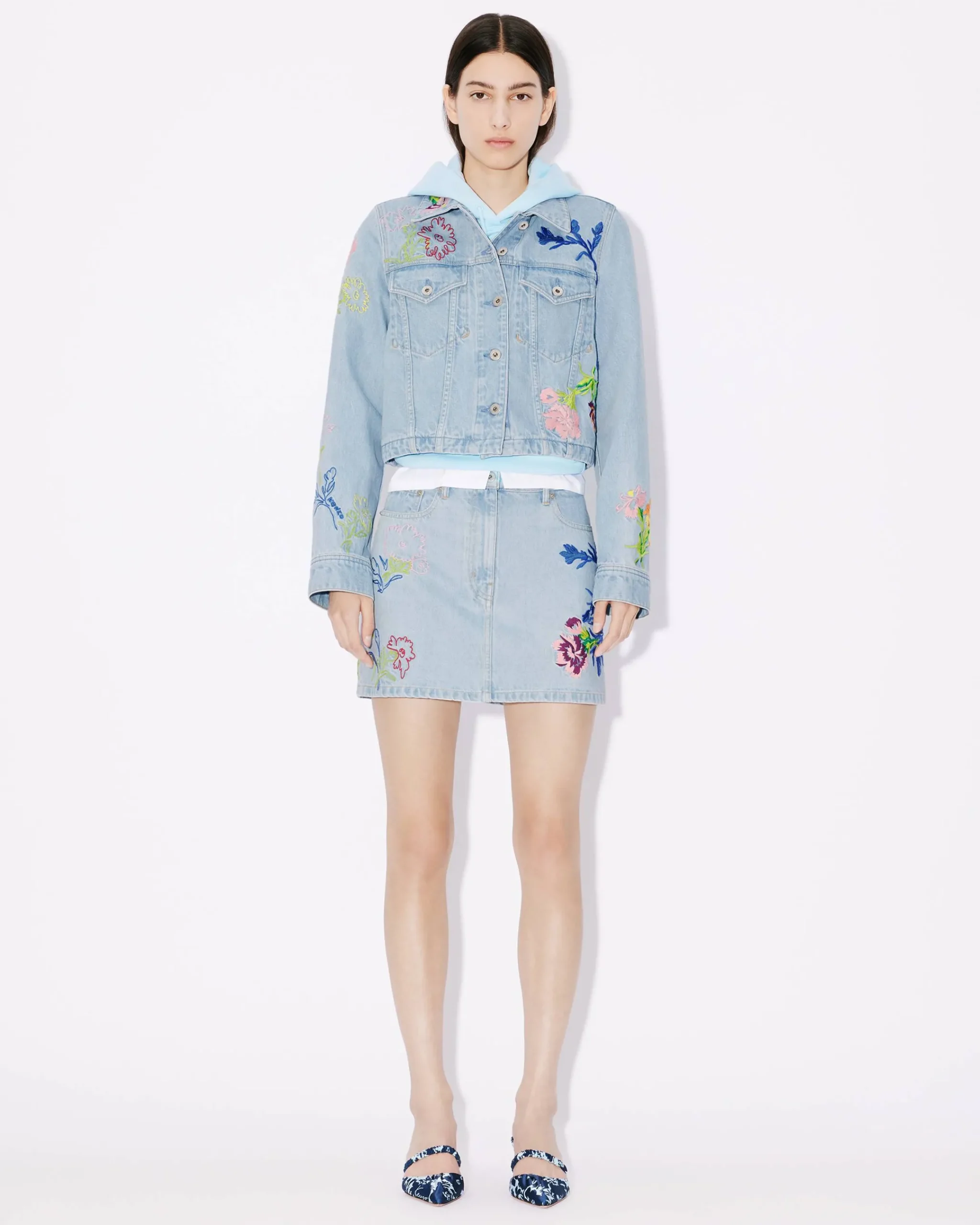 Clearance Cazadora trucker bordada ' Drawn Flowers' Mujer Denim|Chaquetas y Abrigos