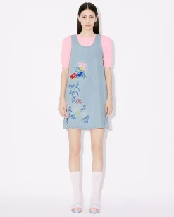 Sale Vestido sin mangas bordado ' Drawn Flowers' Mujer Denim|Vestidos y Faldas
